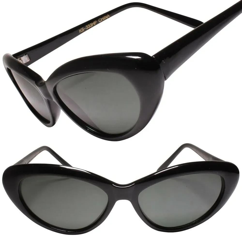Deadstock Genuine Vintage Black Womens Small Cat Eye Sunglasses